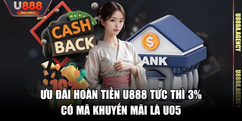 Ưu đãi hoàn tiền U888 tức thì 3% có mã khuyến mãi là U05